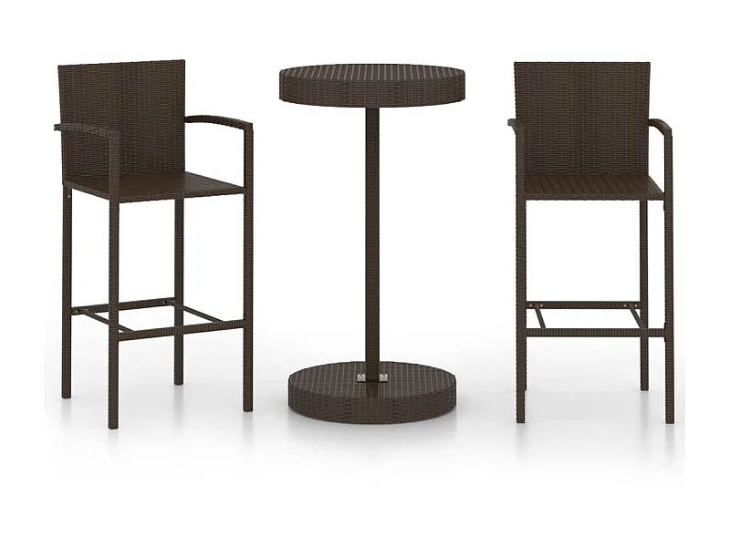 Ensemble de bar de jardin 3 pcs Résine tressée Marron