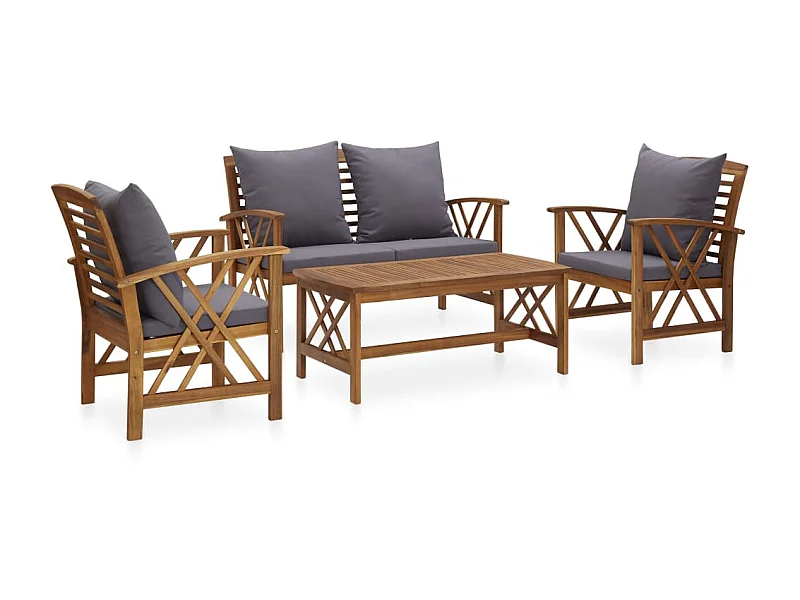 Salon de jardin 4 pcs avec coussins Bois d'acacia solide 16