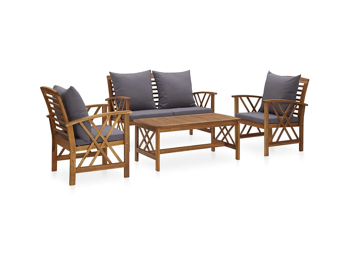 Salon de jardin 4 pcs avec coussins Bois d'acacia solide 16