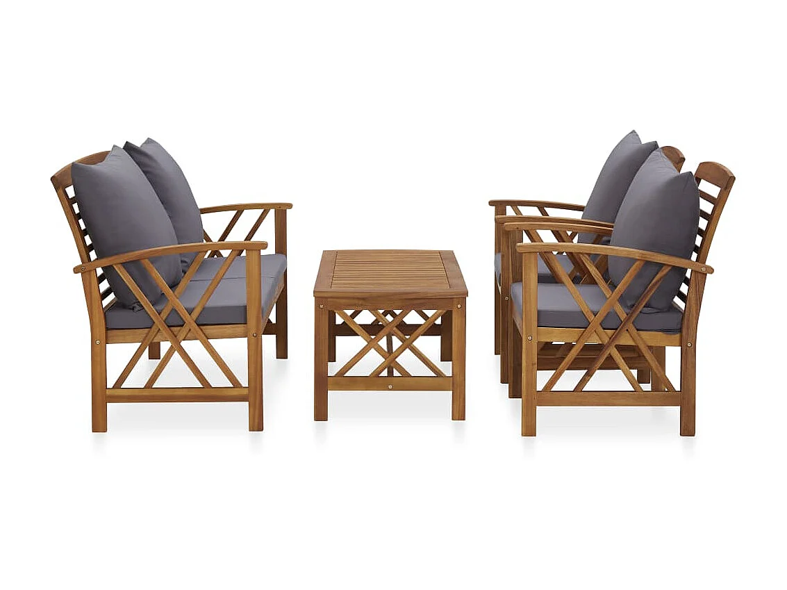 Salon de jardin 4 pcs avec coussins Bois d'acacia solide 16