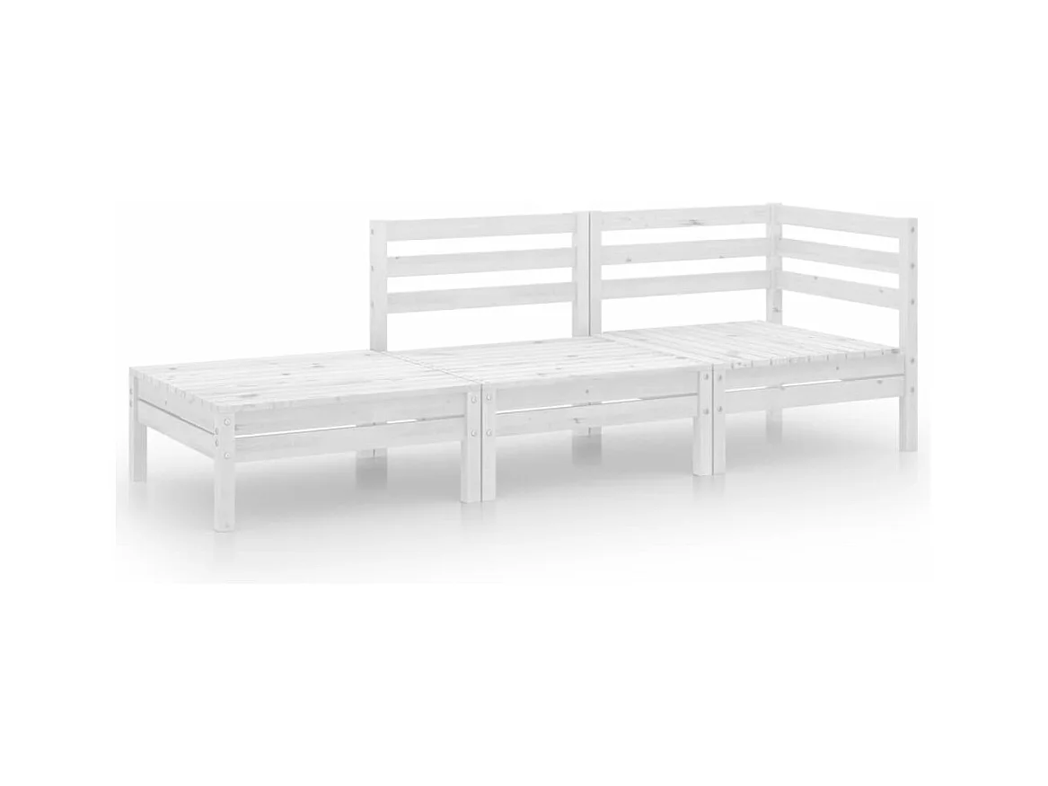 Salon de jardin 3 pcs Blanc Bois de pin massif 5