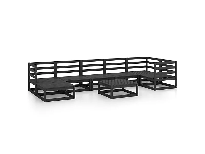 Salon de jardin 8 pcs Noir Bois de pin massif 14