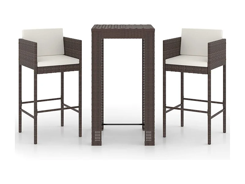 Meubles de bar de jardin 3pcs et coussins Résine tressée Marron