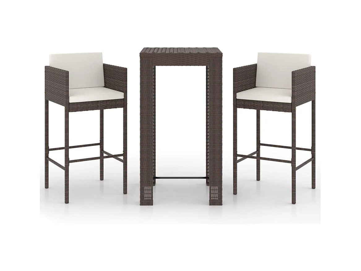 Meubles de bar de jardin 3pcs et coussins Résine tressée Marron