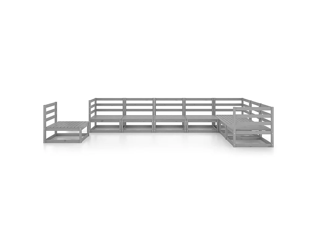 Salon de jardin 8 pcs Gris Bois de pin massif 11