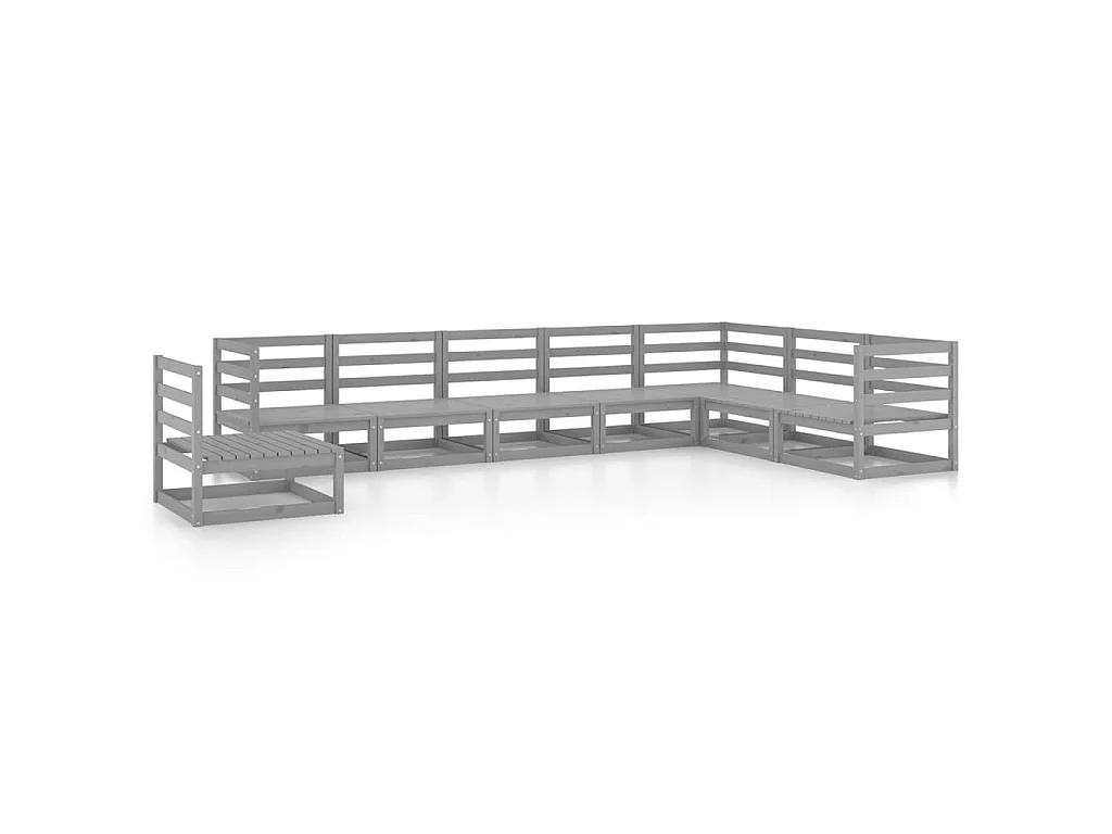Salon de jardin 8 pcs Gris Bois de pin massif 11