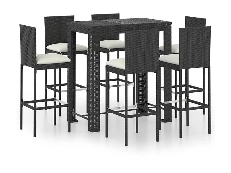 Ensemble de bar de jardin 7 pcs et coussins Résine tressée Noir 6