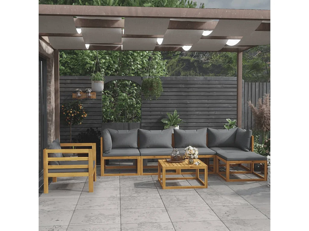 Salon de jardin 7 pcs avec coussin Bois d'acacia solide