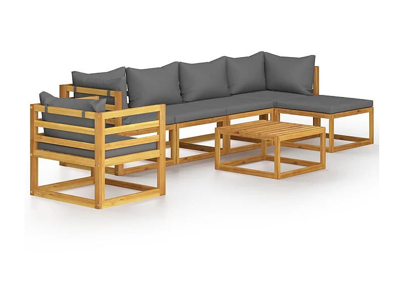 Salon de jardin 7 pcs avec coussin Bois d'acacia solide