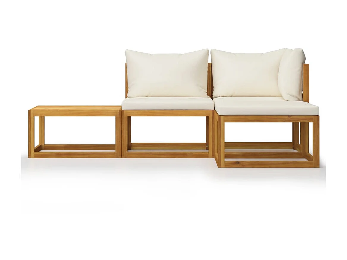 Salon de jardin 4 pcs avec coussin Crème Bois d'acacia solide 2