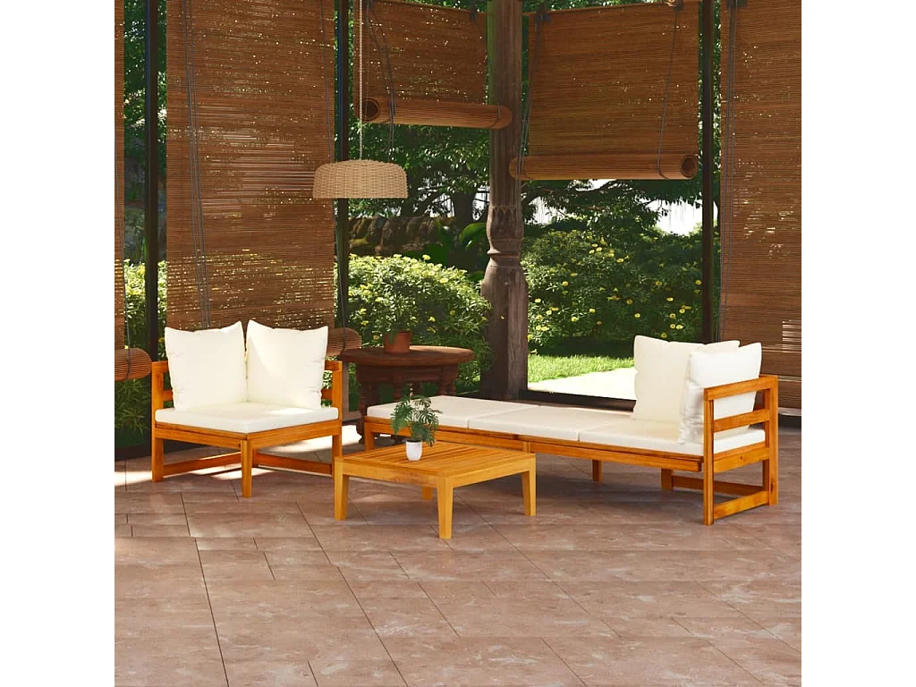 Salon de jardin 3 pcs avec coussins blanc crème Bois d'acacia 2