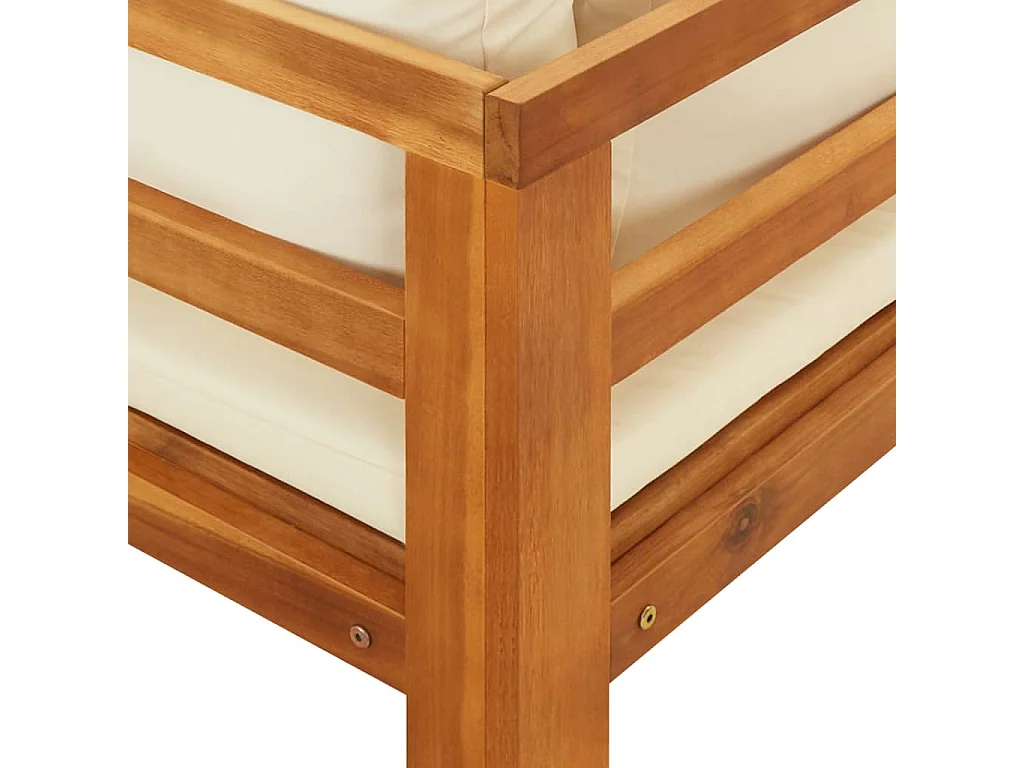 Salon de jardin 3 pcs avec coussins blanc crème Bois d'acacia 2