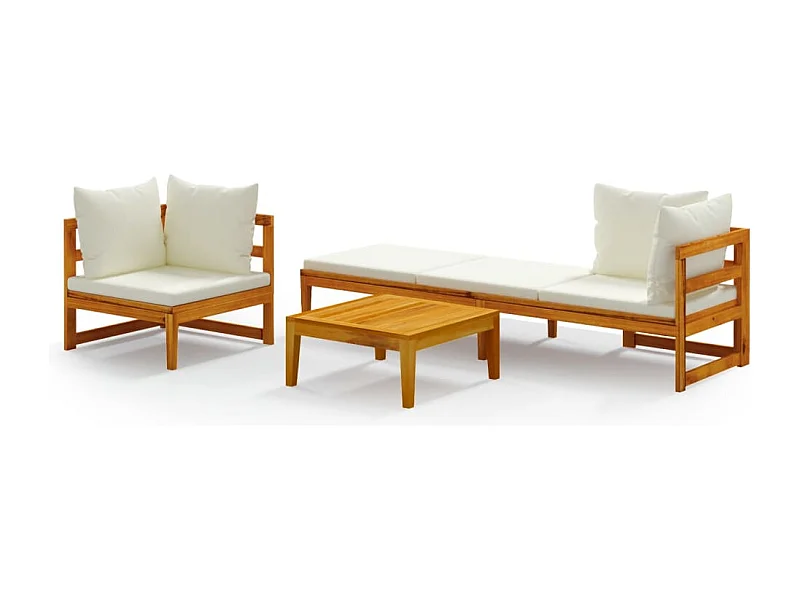 Salon de jardin 3 pcs avec coussins blanc crème Bois d'acacia 2