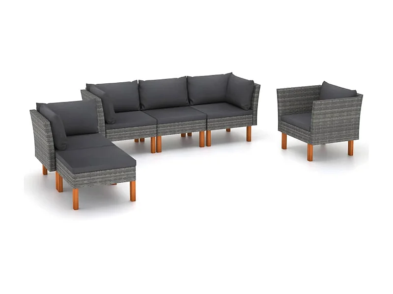 Salon de jardin 6 pcs Résine tressée et bois d'eucalyptus Gris