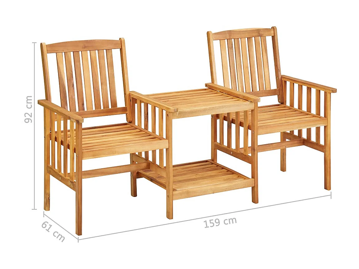 Chaises de jardin avec table à thé 159x61x92 Bois d'acacia 2