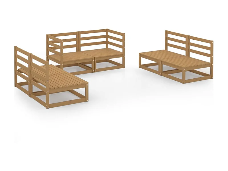 Salon de jardin 6 pcs Marron miel Bois de pin massif 12