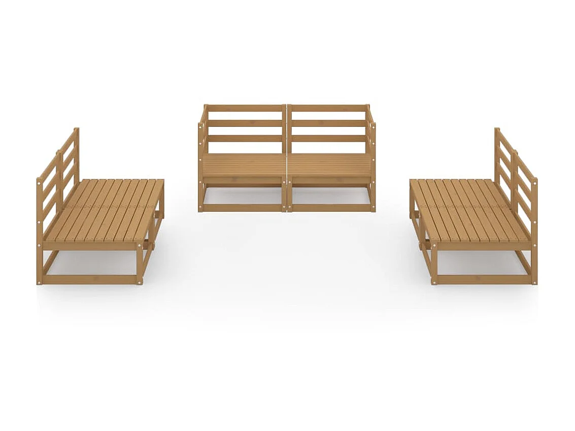 Salon de jardin 6 pcs Marron miel Bois de pin massif 12