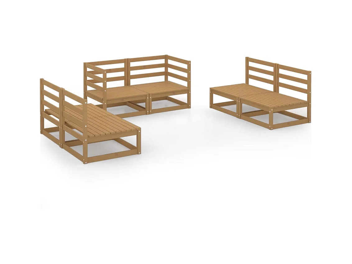 Salon de jardin 6 pcs Marron miel Bois de pin massif 12