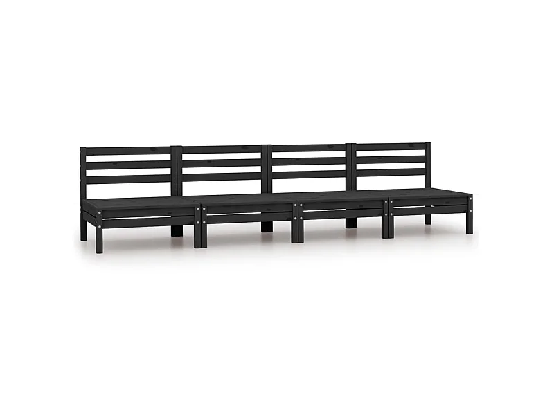 Canapés centraux de jardin 4 pcs Noir Bois de pin massif