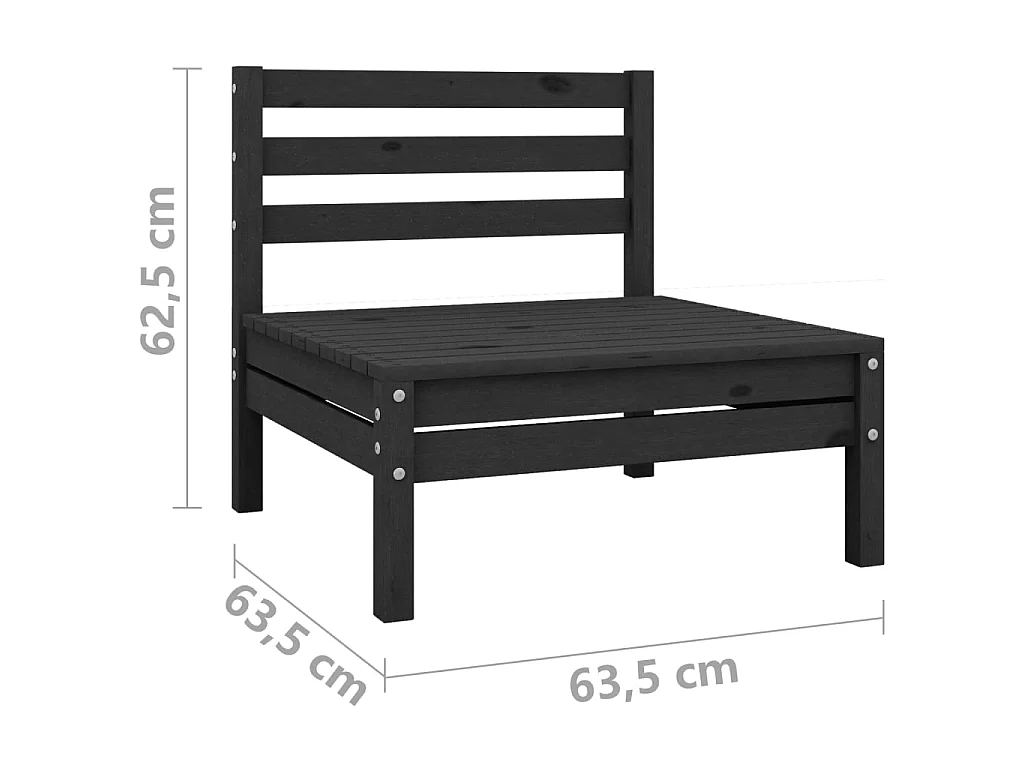 Canapés centraux de jardin 4 pcs Noir Bois de pin massif