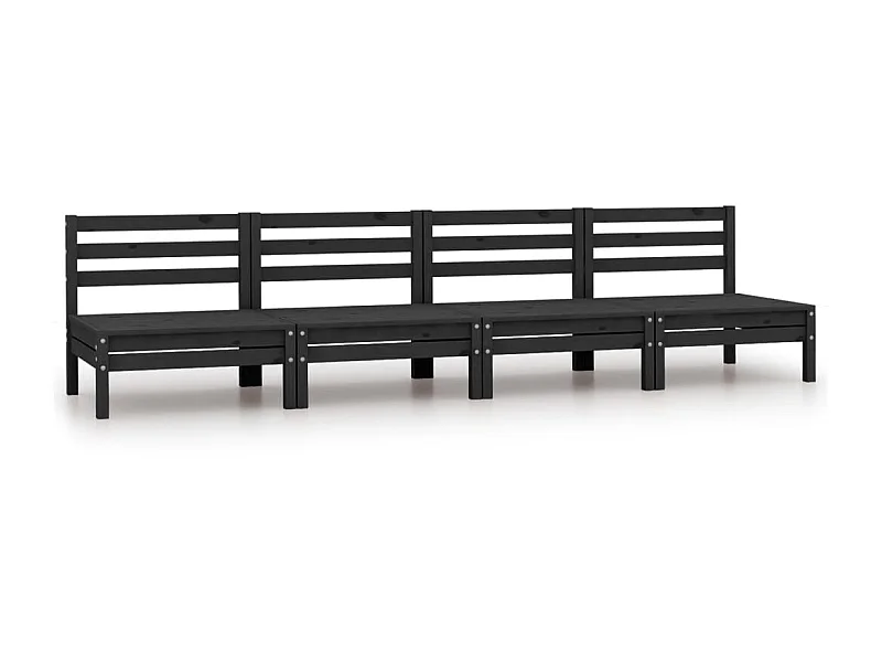 Canapés centraux de jardin 4 pcs Noir Bois de pin massif