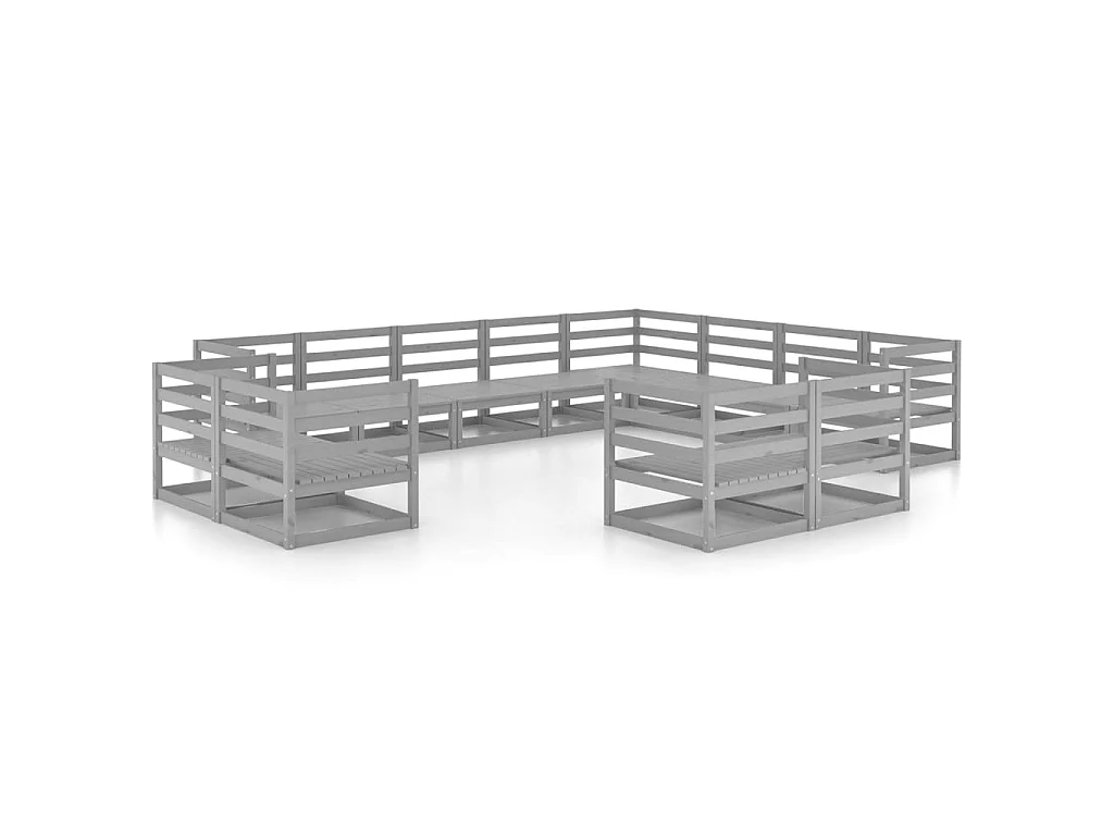 Salon de jardin 12 pcs Gris Bois de pin massif 2