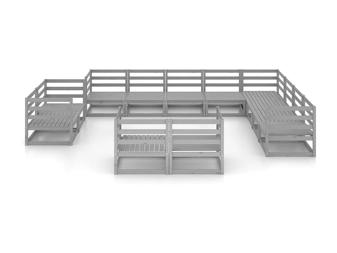 Salon de jardin 12 pcs Gris Bois de pin massif 2