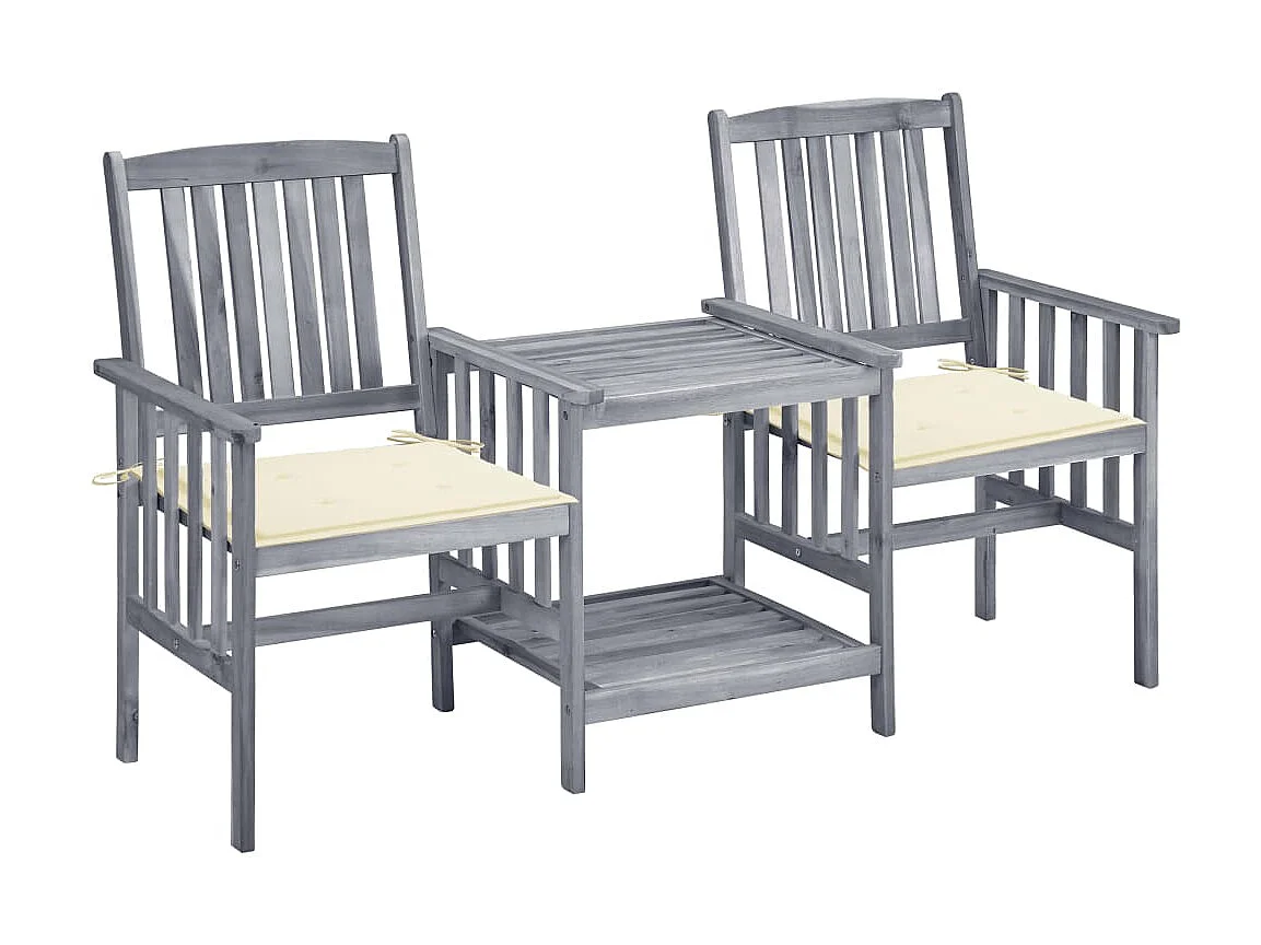 Chaises de jardin avec table à thé et coussins Acacia solide 35