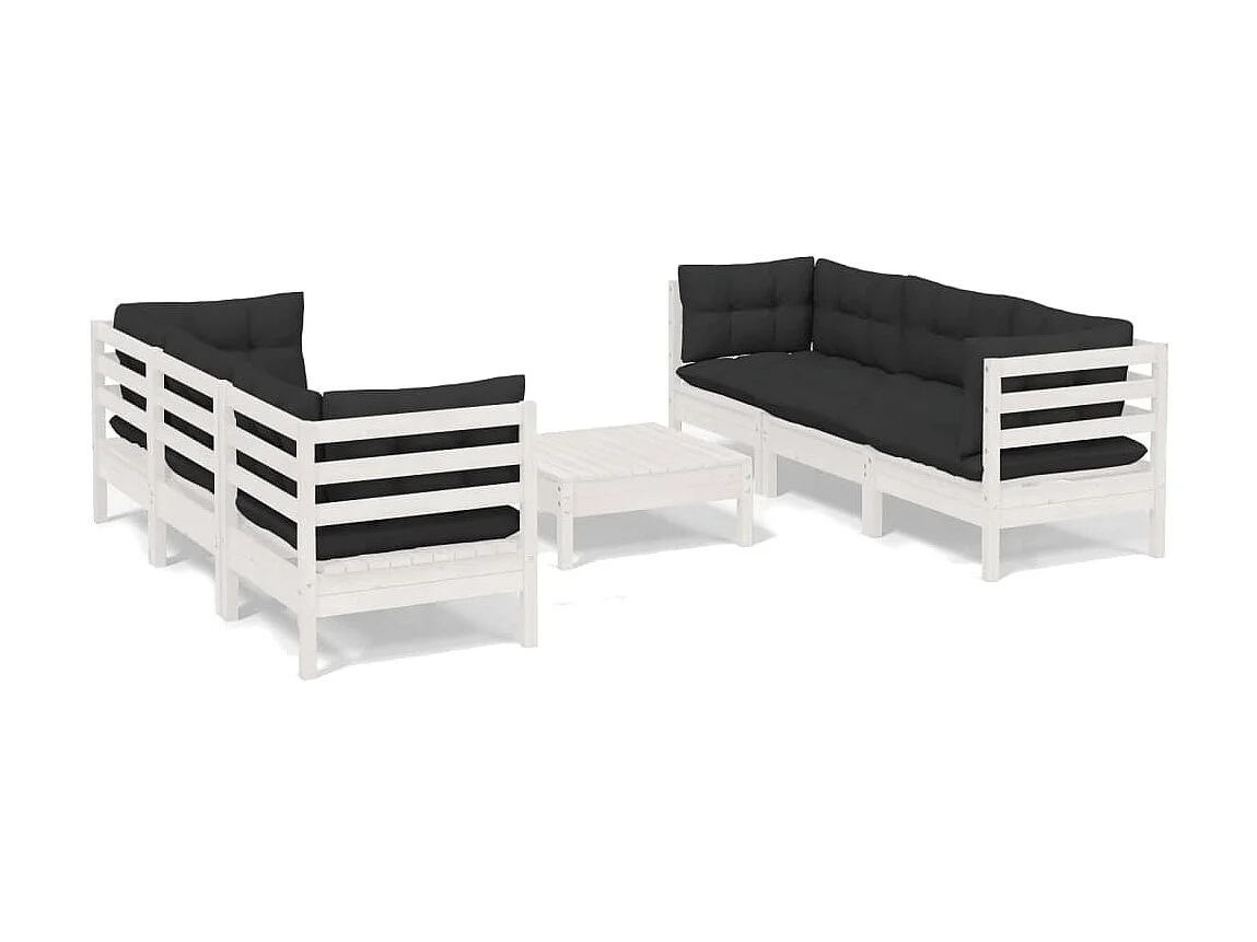 Salon de jardin 7 pcs avec coussins anthracite Bois de pin 2