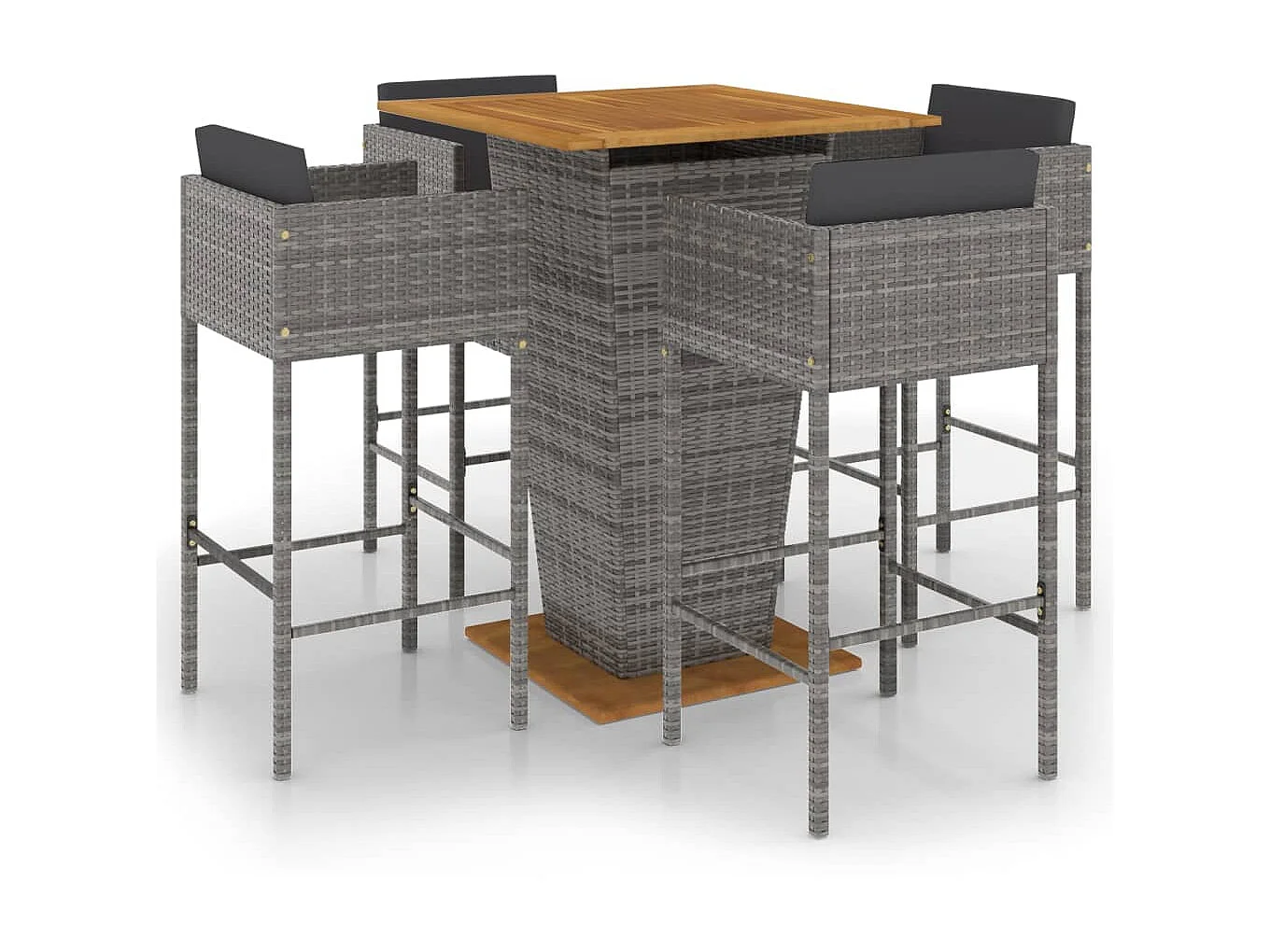 Ensemble de bar de jardin 5 pcs et coussins Résine tressée Gris 20