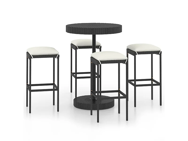 Ensemble de bar de jardin 5 pcs et coussins Résine tressée Noir 5