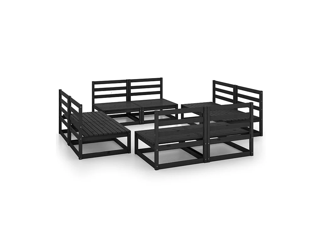 Salon de jardin 8 pcs Noir Bois de pin massif 2