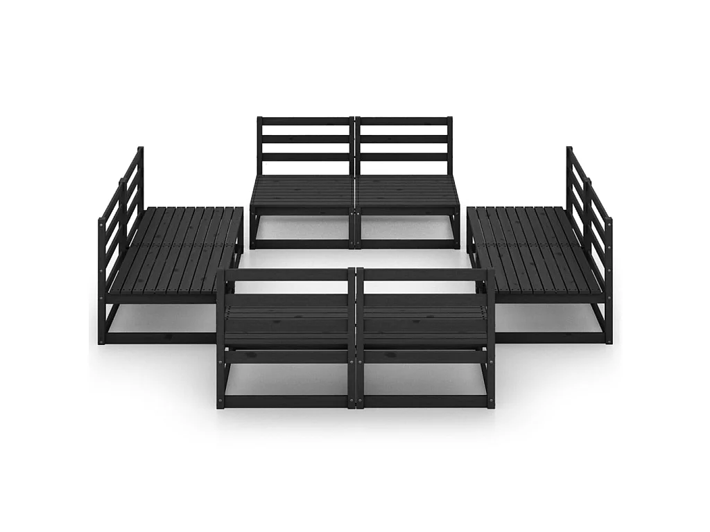 Salon de jardin 8 pcs Noir Bois de pin massif 2