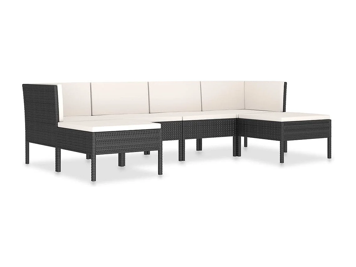 Salon de jardin 6 pcs avec coussins Résine tressée Noir 39