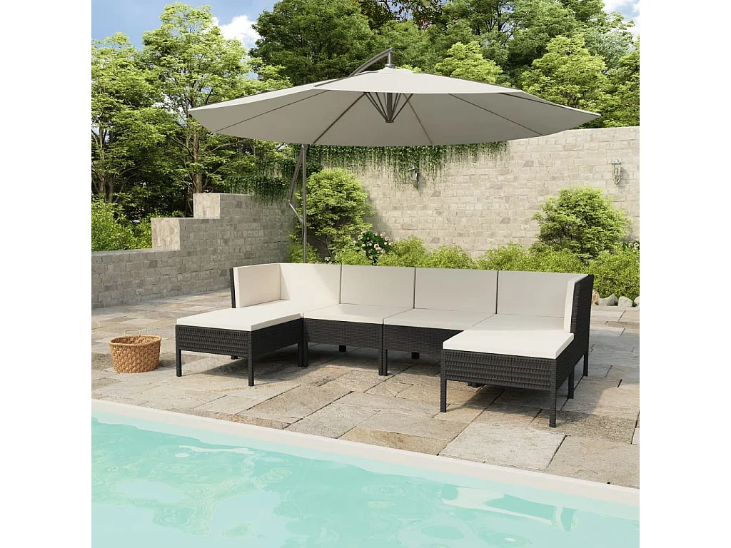 Salon de jardin 6 pcs avec coussins Résine tressée Noir 39