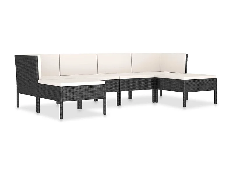 Salon de jardin 6 pcs avec coussins Résine tressée Noir 39