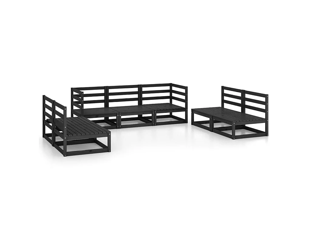 Salon de jardin 7 pcs Noir Bois de pin massif 7