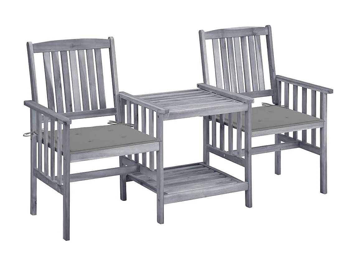 Chaises de jardin avec table à thé et coussins Acacia solide 34