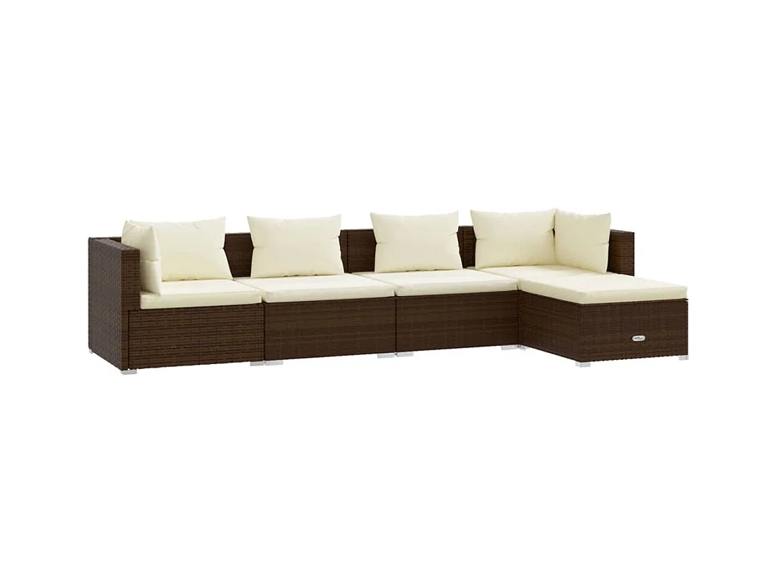 Salon de jardin 5 pcs avec coussins Résine tressée Marron 21