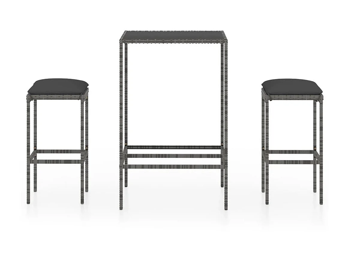 Ensemble de bar de jardin 3 pcs et coussins Résine tressée Gris 6