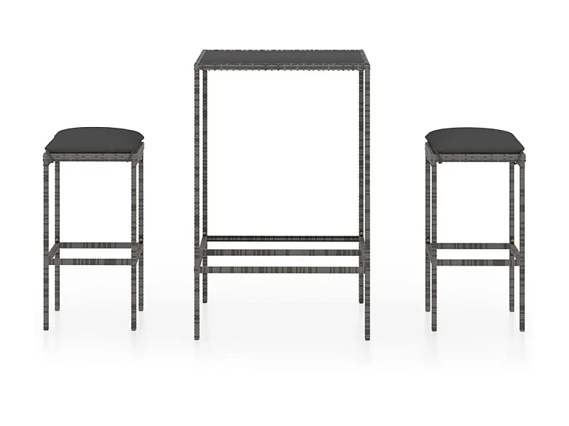 Ensemble de bar de jardin 3 pcs et coussins Résine tressée Gris 6