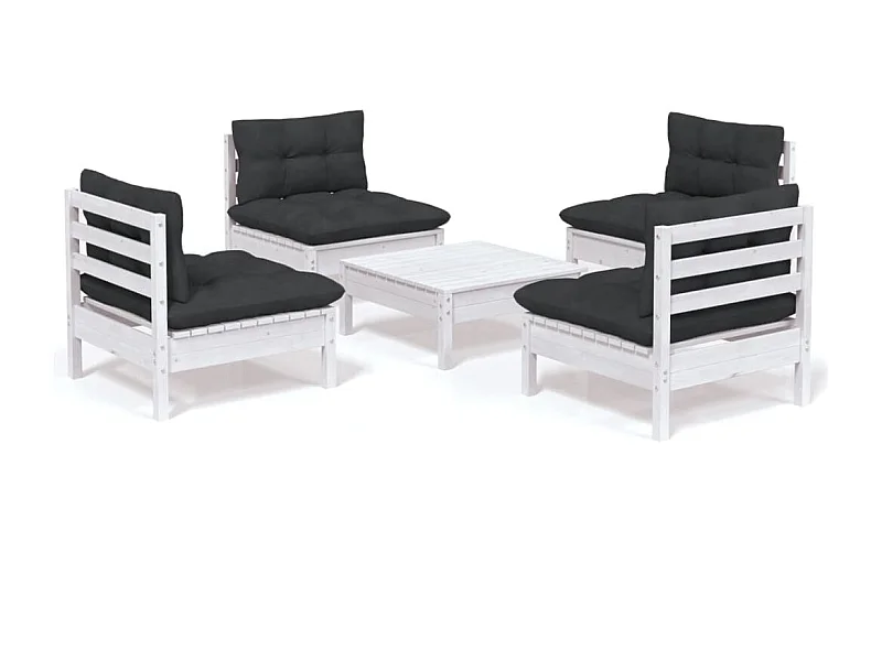 Salon de jardin 5 pcs avec coussins anthracite Bois de pin 4