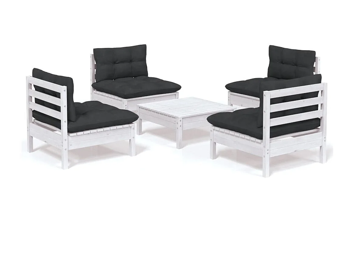 Salon de jardin 5 pcs avec coussins anthracite Bois de pin 4