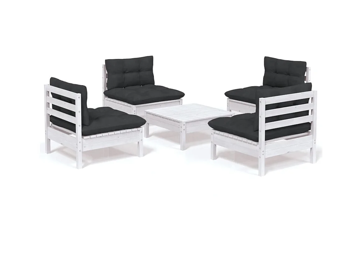 Salon de jardin 5 pcs avec coussins anthracite Bois de pin 4