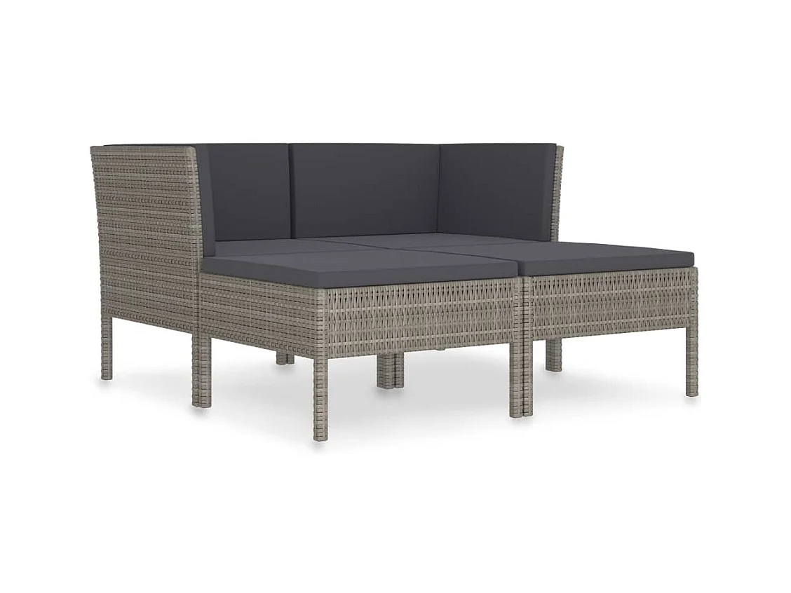 Salon de jardin 4 pcs avec coussins Résine tressée Gris 15