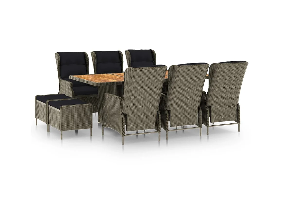 Mobilier à dîner jardin 9 pcs et coussins Résine tressée Marron 4