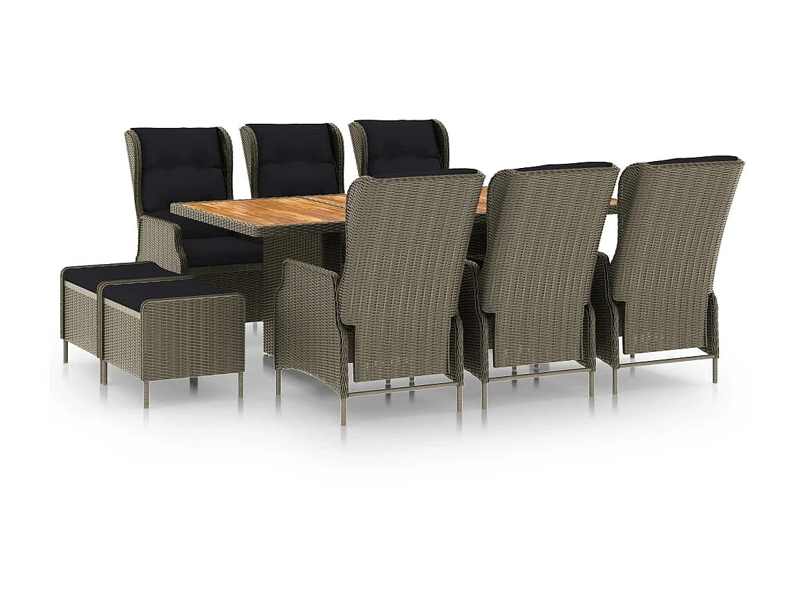 Mobilier à dîner jardin 9 pcs et coussins Résine tressée Marron 4