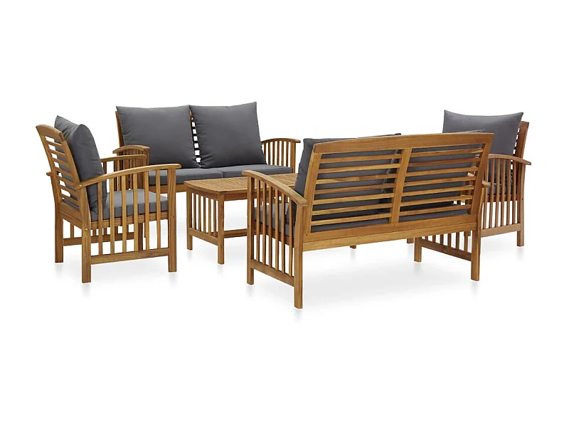 Salon de jardin 5 pcs avec coussins Bois d'acacia solide 11