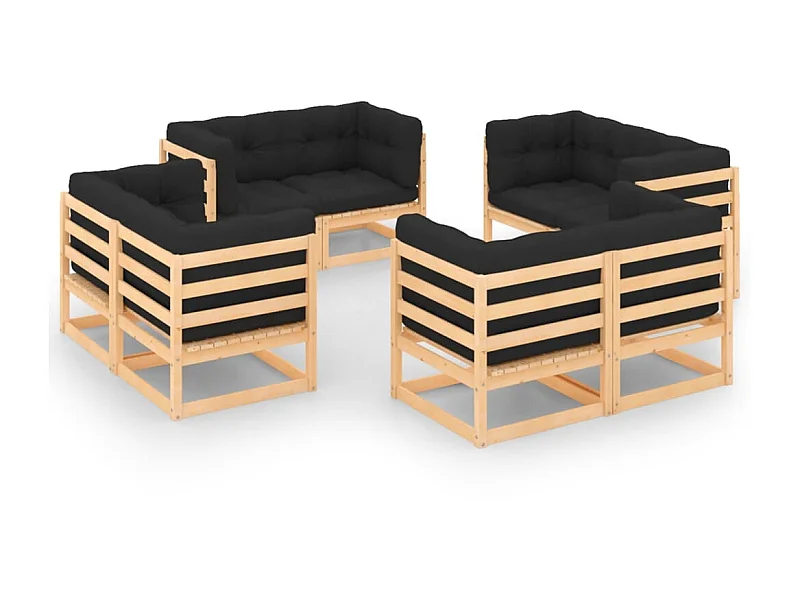 Salon de jardin 8 pcs avec coussins Bois de pin solide 2