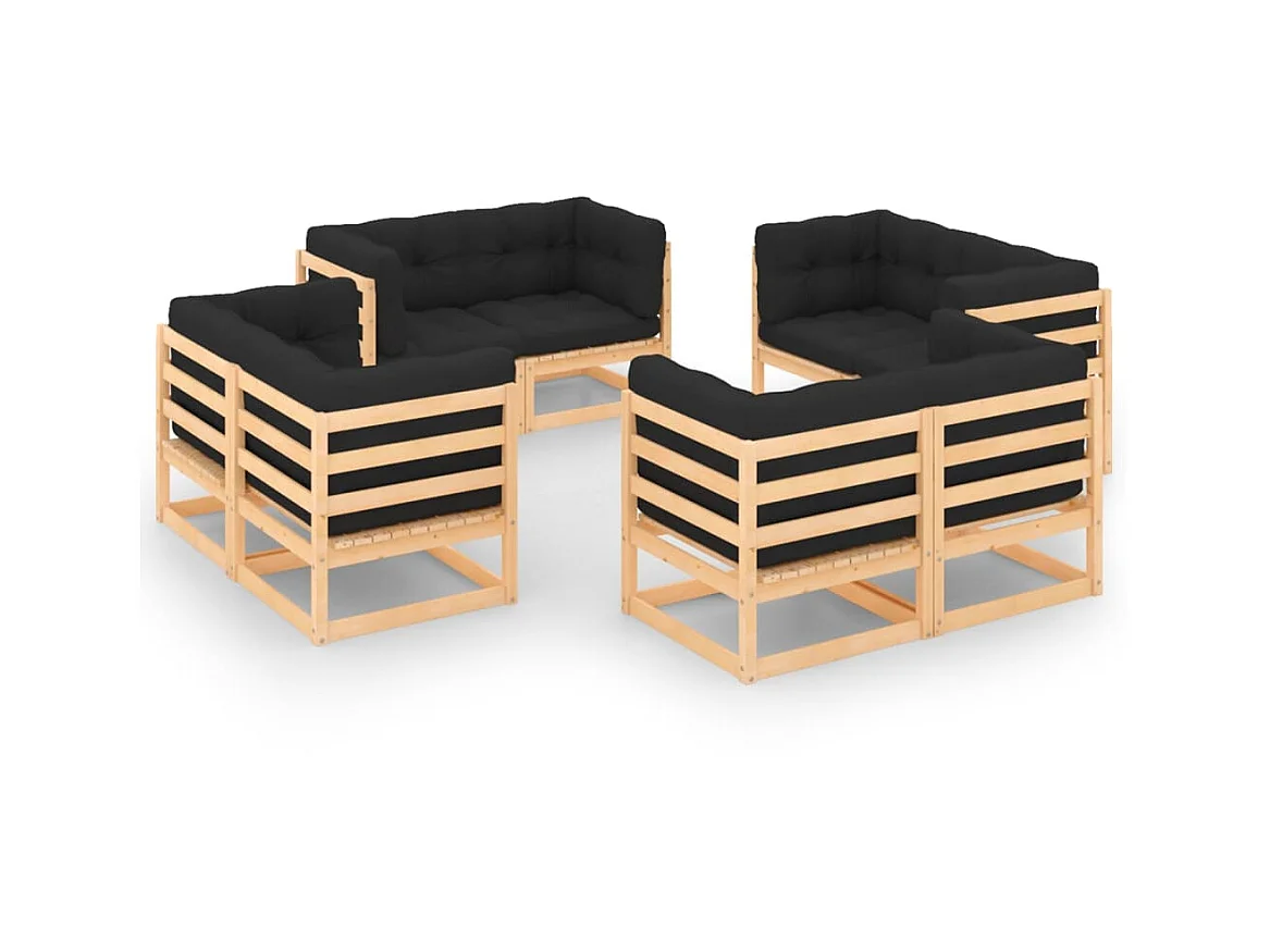 Salon de jardin 8 pcs avec coussins Bois de pin solide 2
